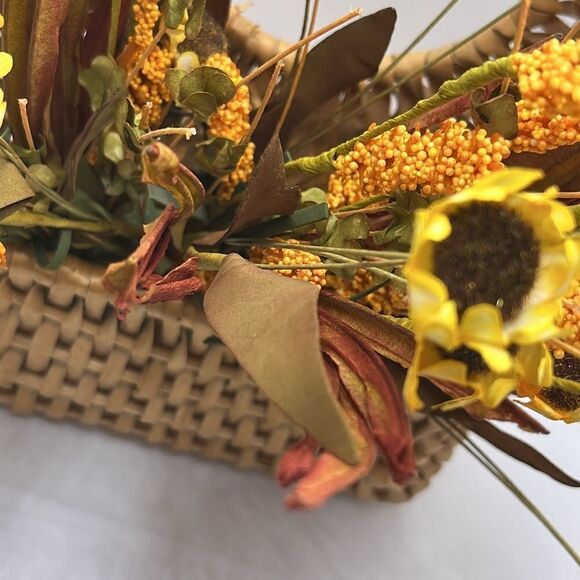Farmhouse Woven Door Knob Irregular Basket with Faux Fall Autumn Flowers - Picture 11 of 13